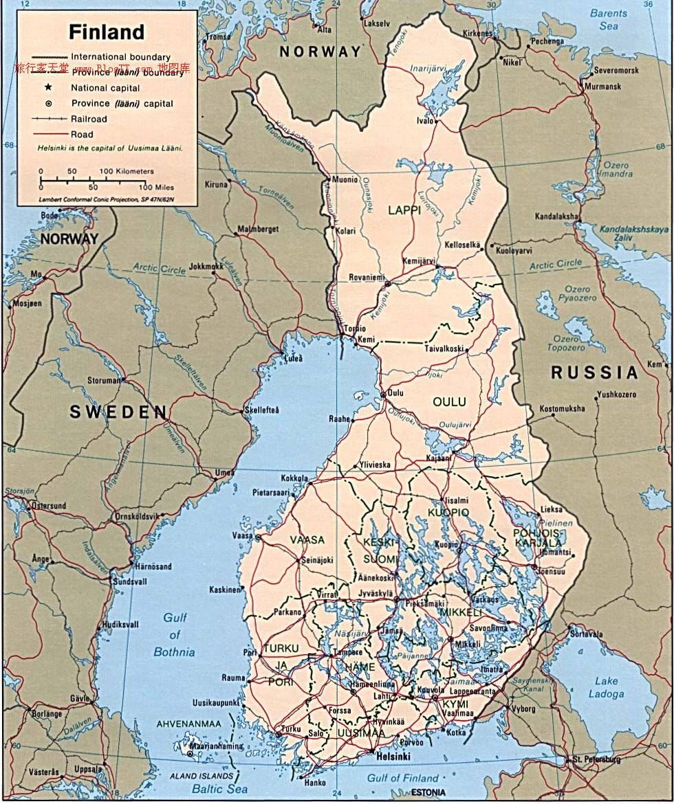 芬兰全国地图,芬兰地图高清中文版