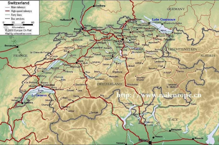 瑞士铁路地图,瑞士地图高清中文版