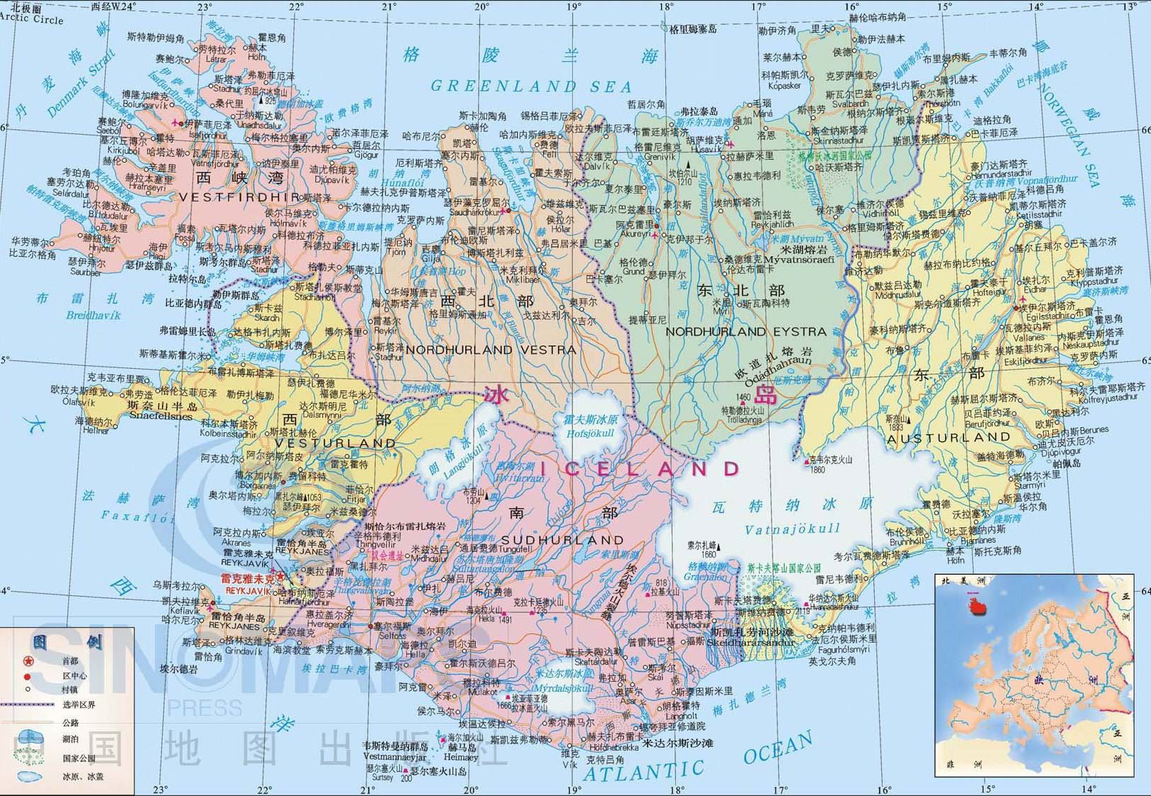 冰岛地图,冰岛地图高清中文版