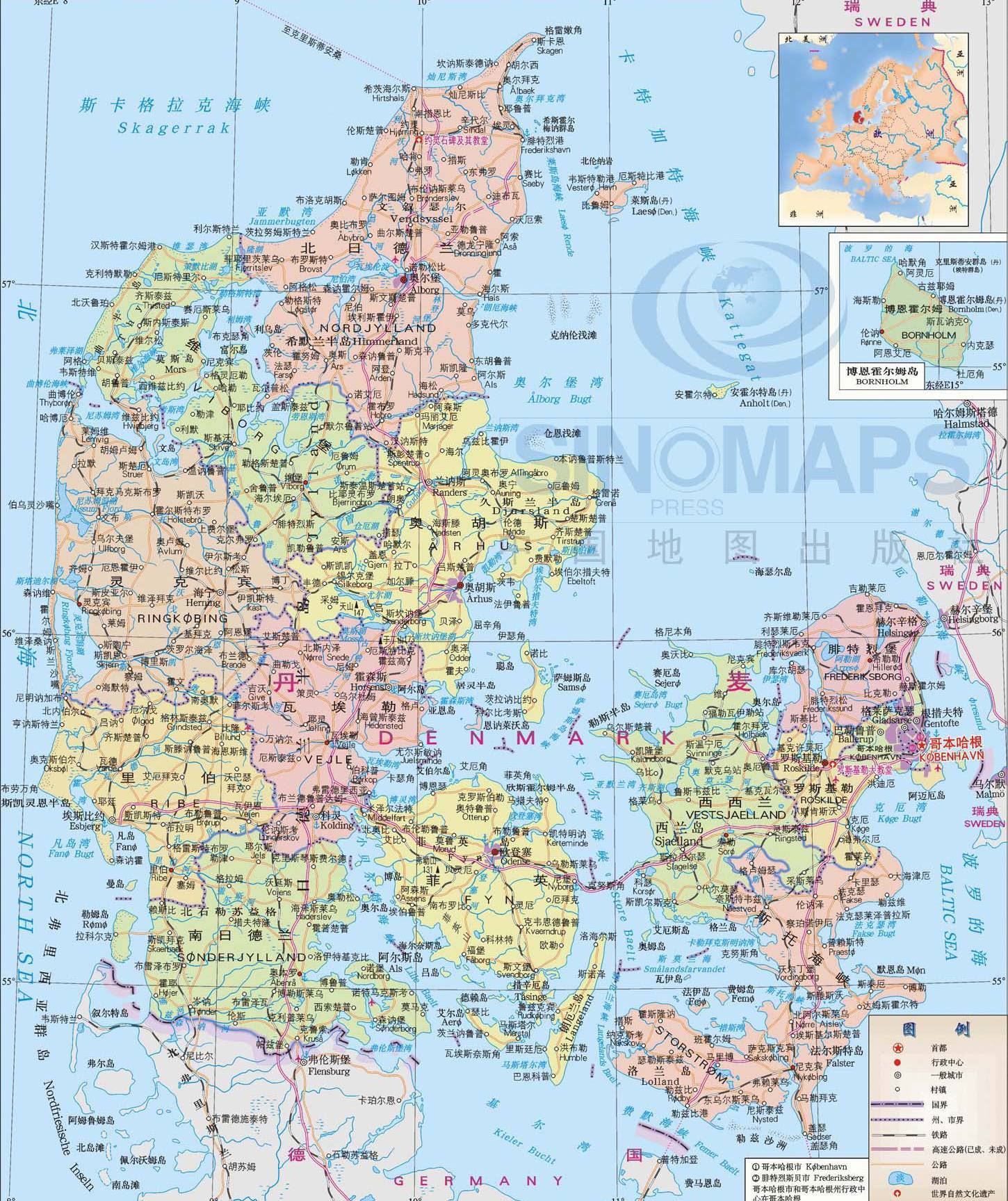 丹麦地图,丹麦地图高清中文版