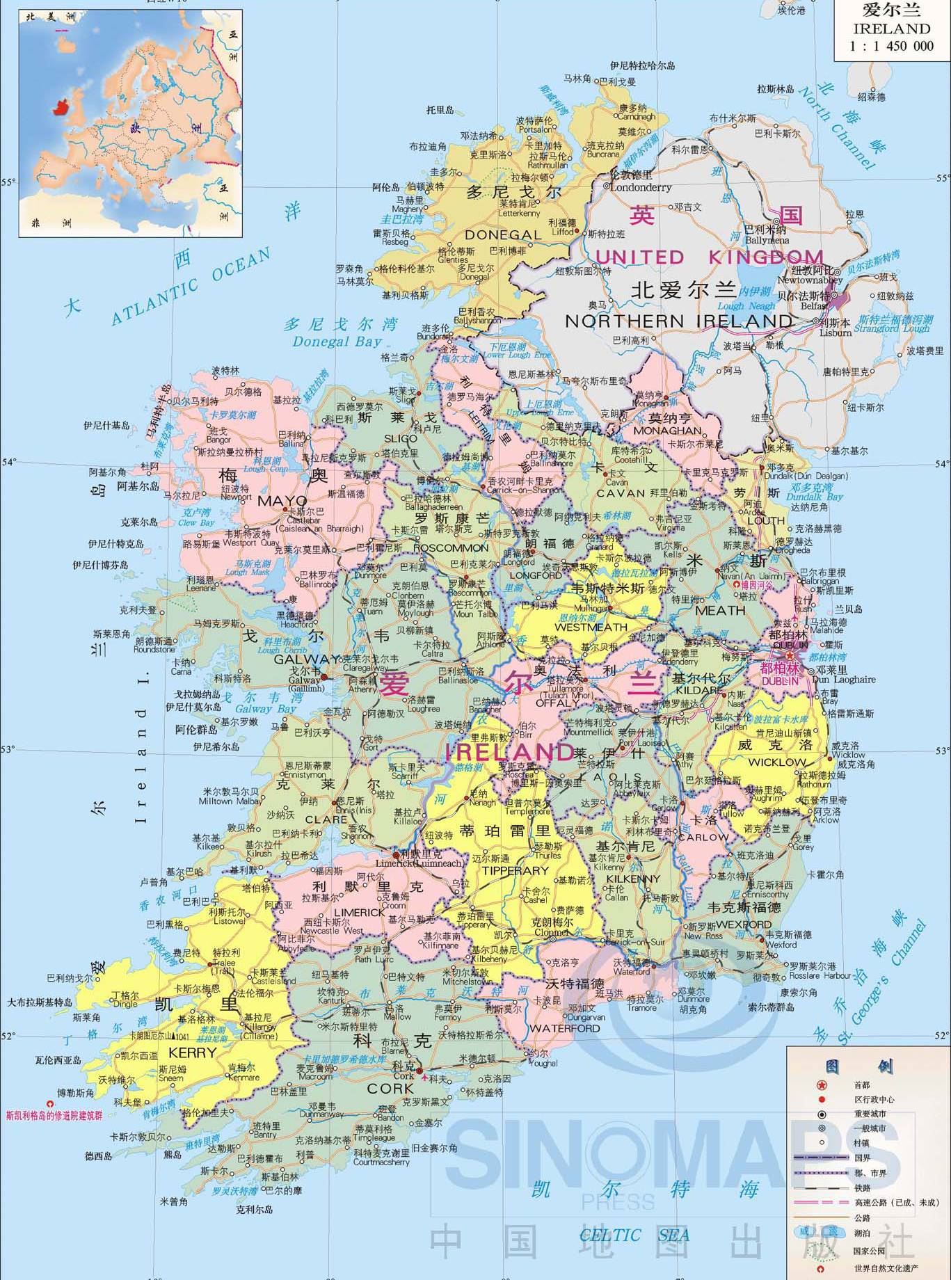 爱尔兰地图,爱尔兰地图高清中文版