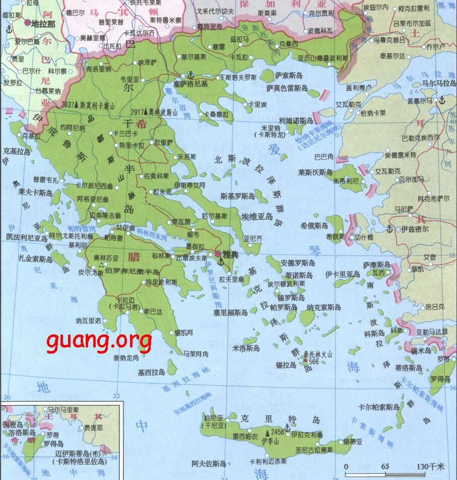 希腊地图,希腊地图高清中文版