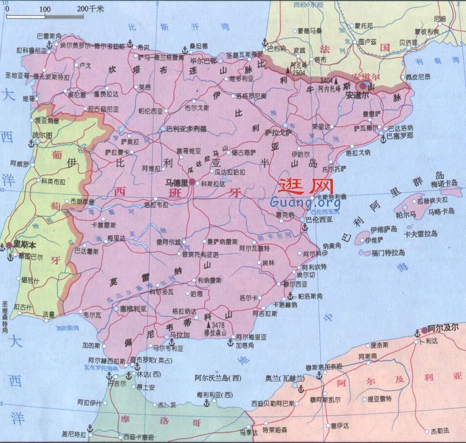 西班牙地图,西班牙地图高清中文版
