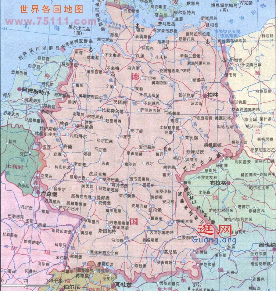 德国及周边行政图,德国地图高清中文版