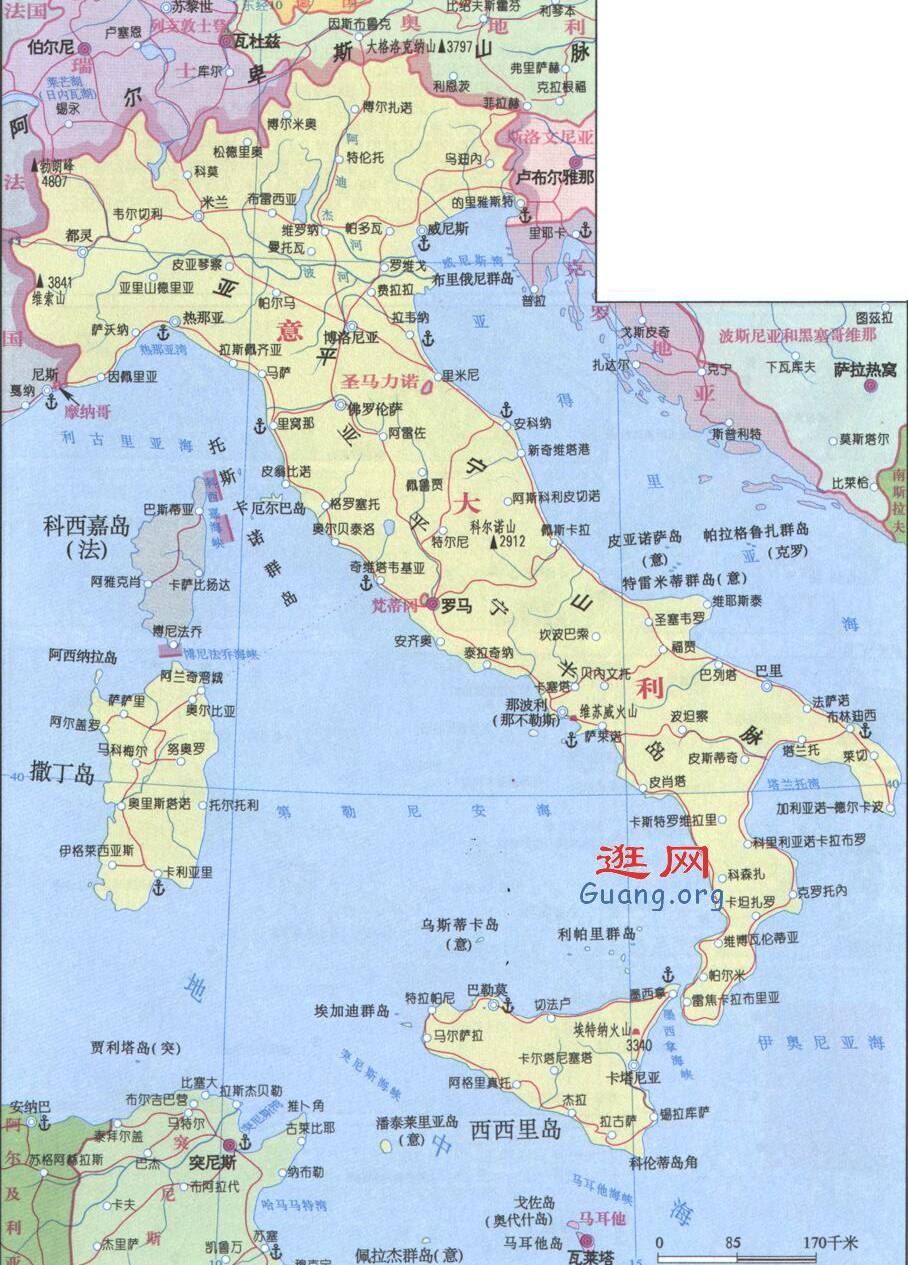 意大利地图,意大利地图高清中文版