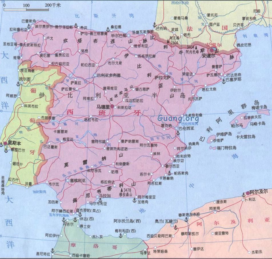 西班牙地图,西班牙地图高清中文版