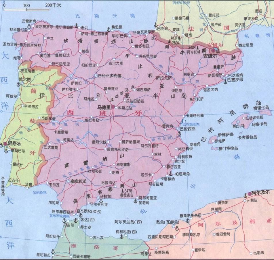 西班牙地图,西班牙地图高清中文版