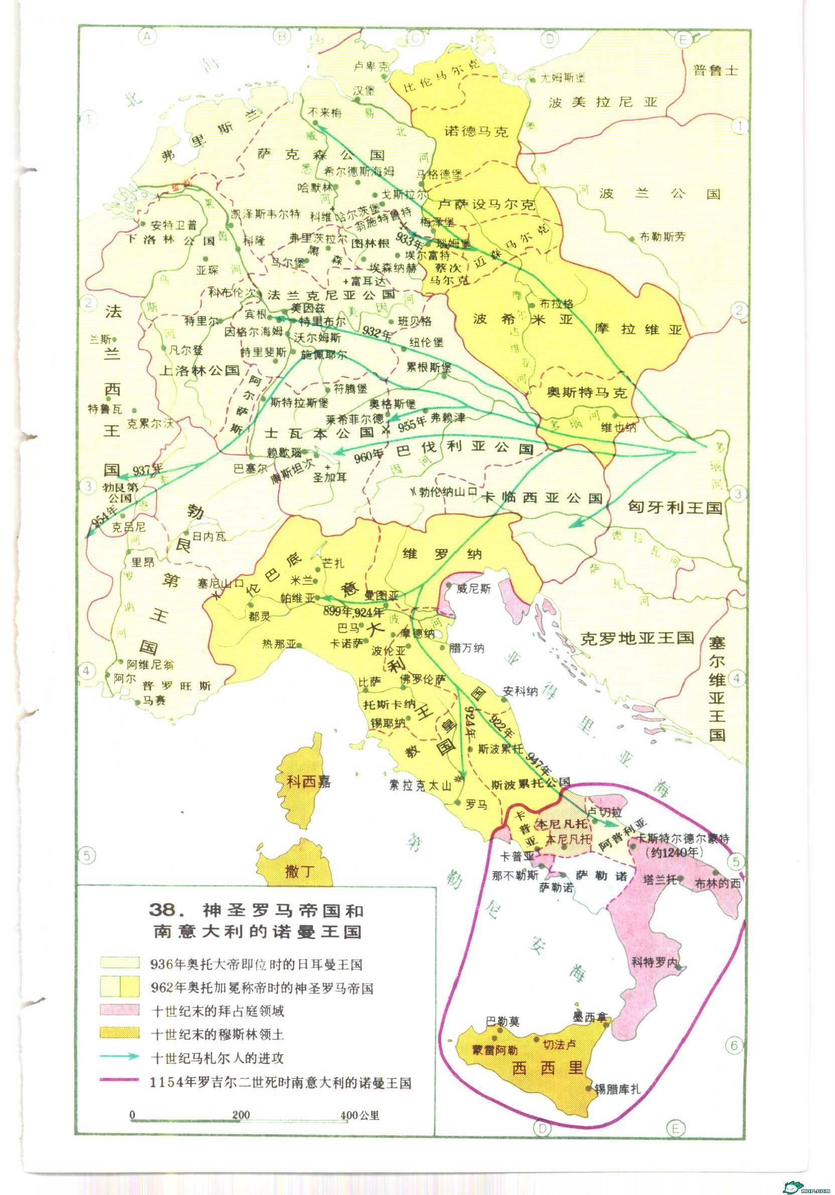 神圣罗马帝国及南意大利的诺曼帝国地图,意大利地图高清中文版