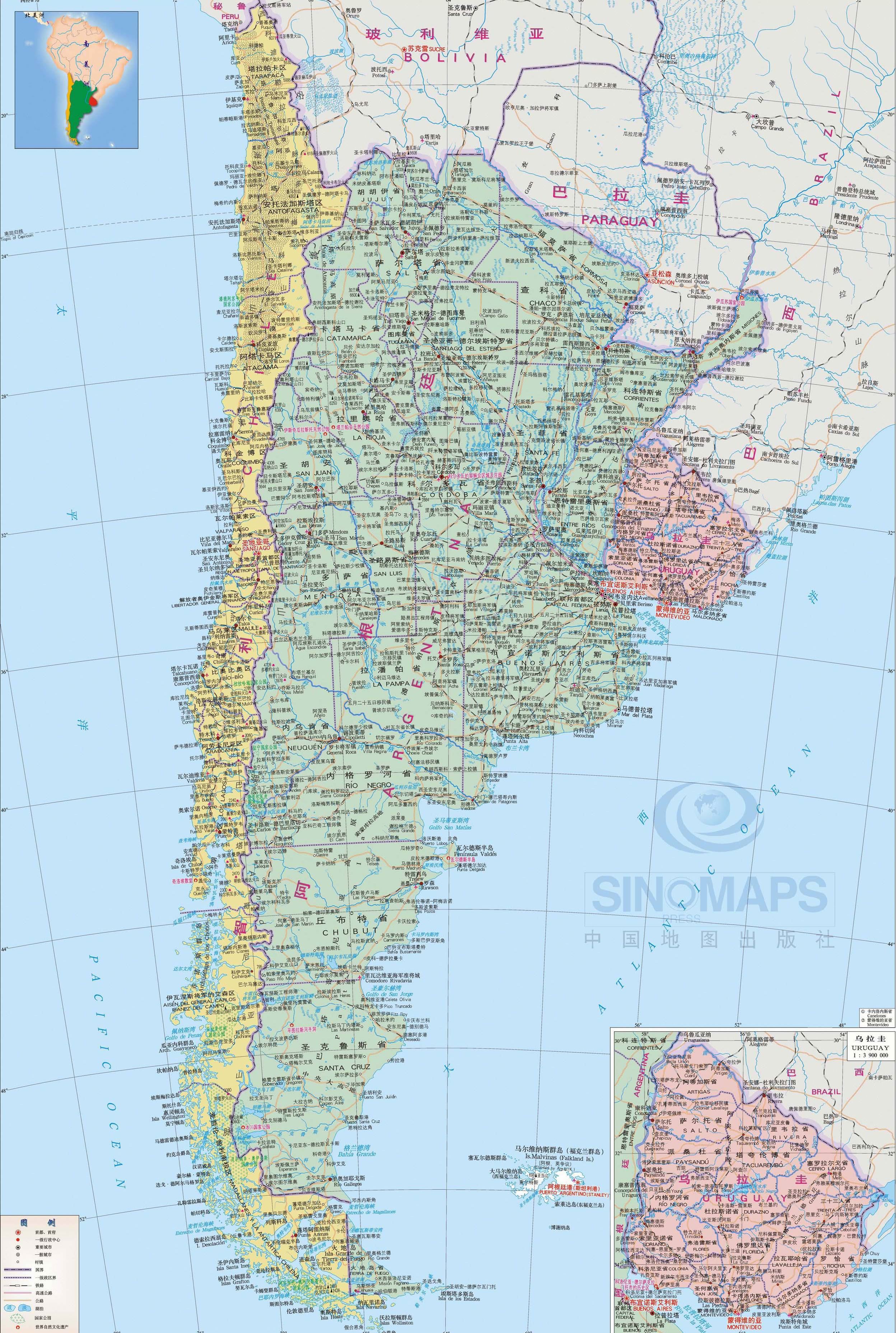 乌拉圭地图,乌拉圭地图高清中文版