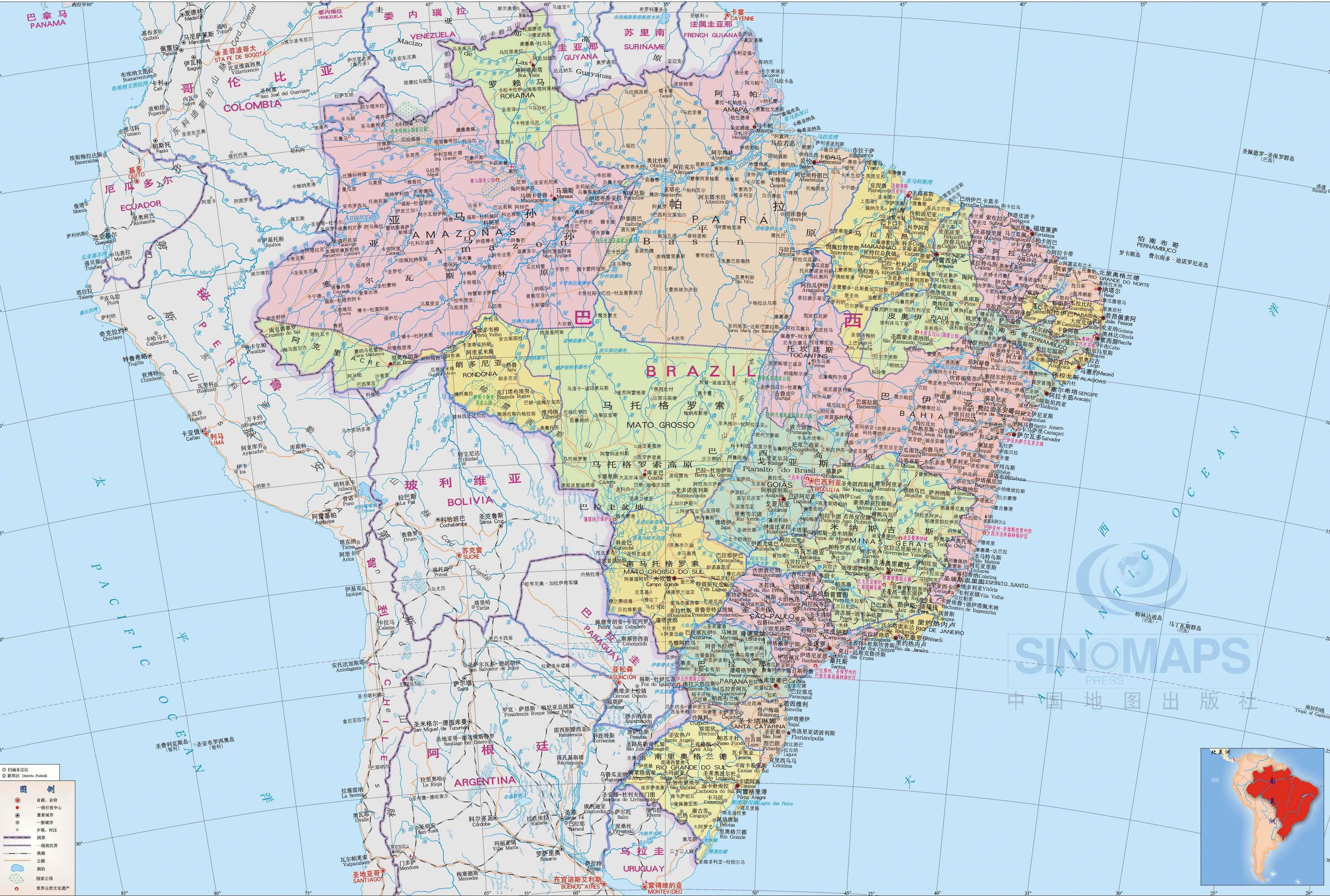 巴西地图,巴西地图高清中文版