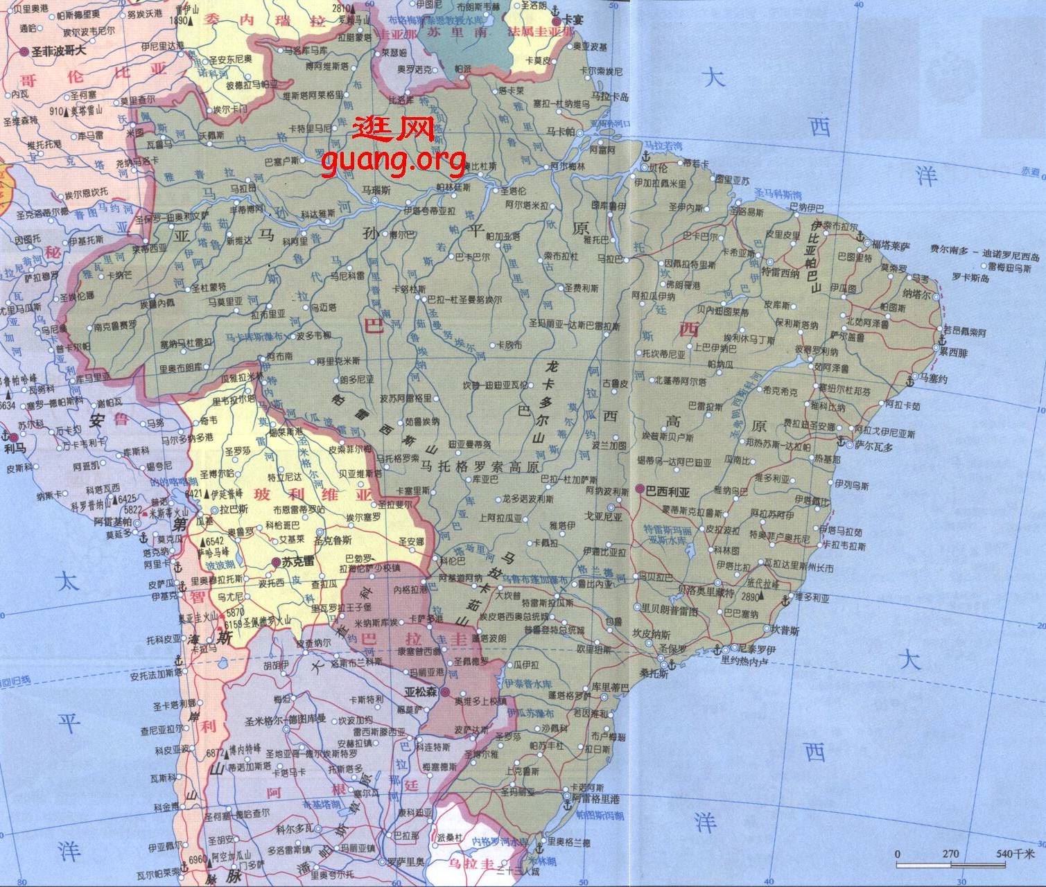 巴西地图,巴西地图高清中文版