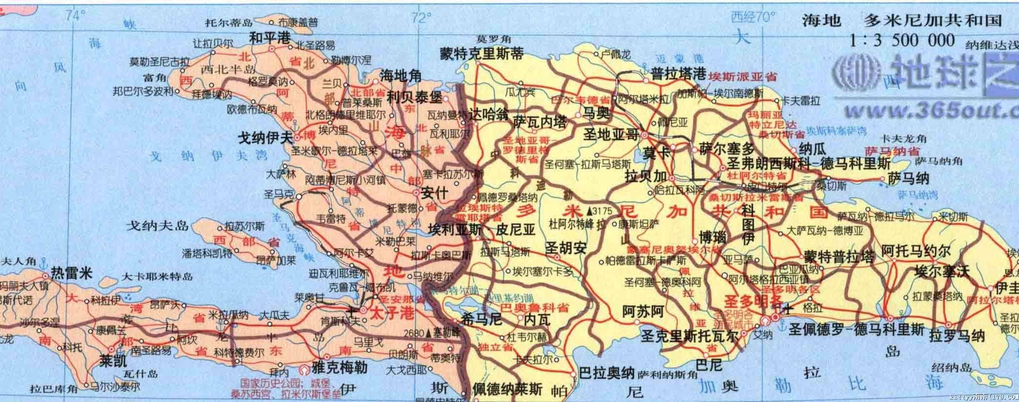 海地行政区域图,海地地图高清中文版