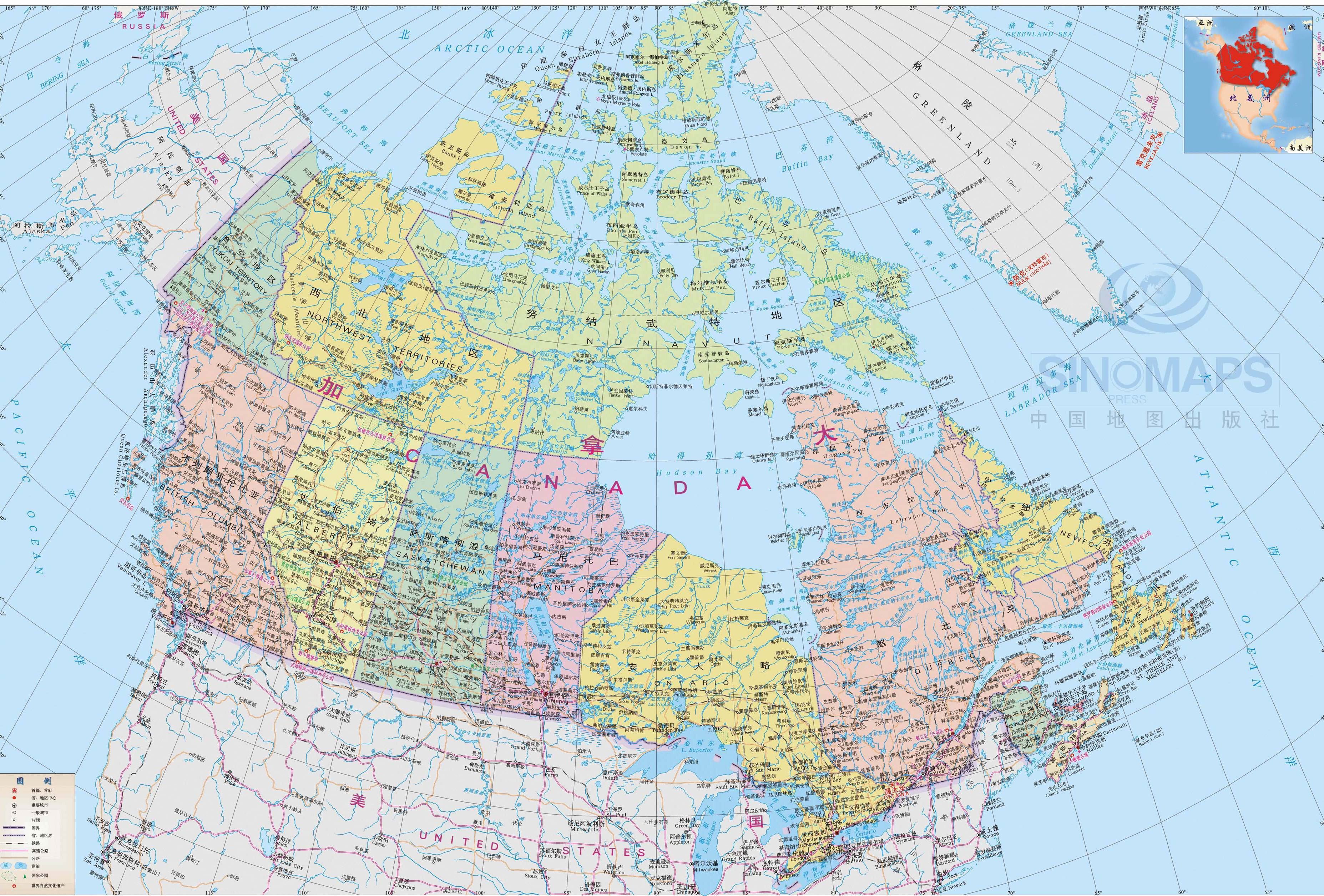 加拿大地图,加拿大地图高清中文版