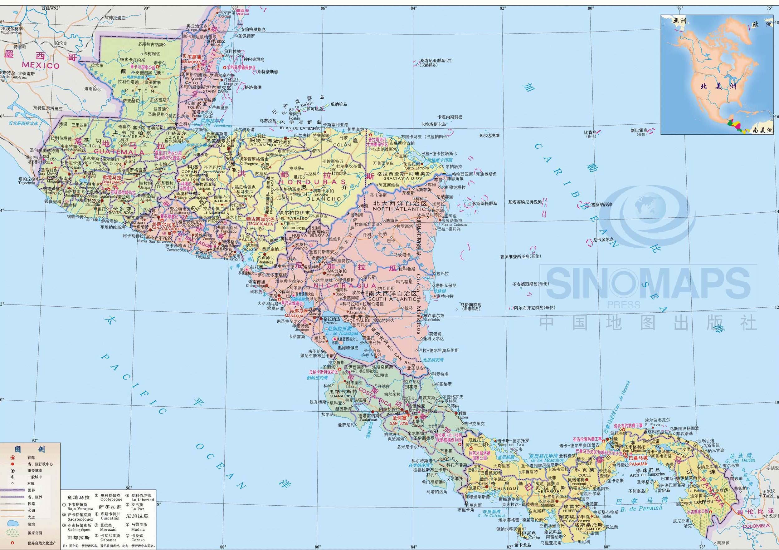 危地马拉地图,危地马拉地图高清中文版