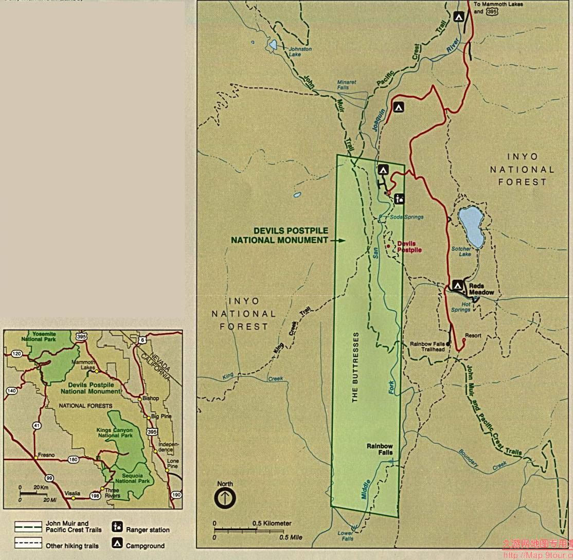 美国Califorlia州Devils postpite National Park位置图,美国地图高清中文版