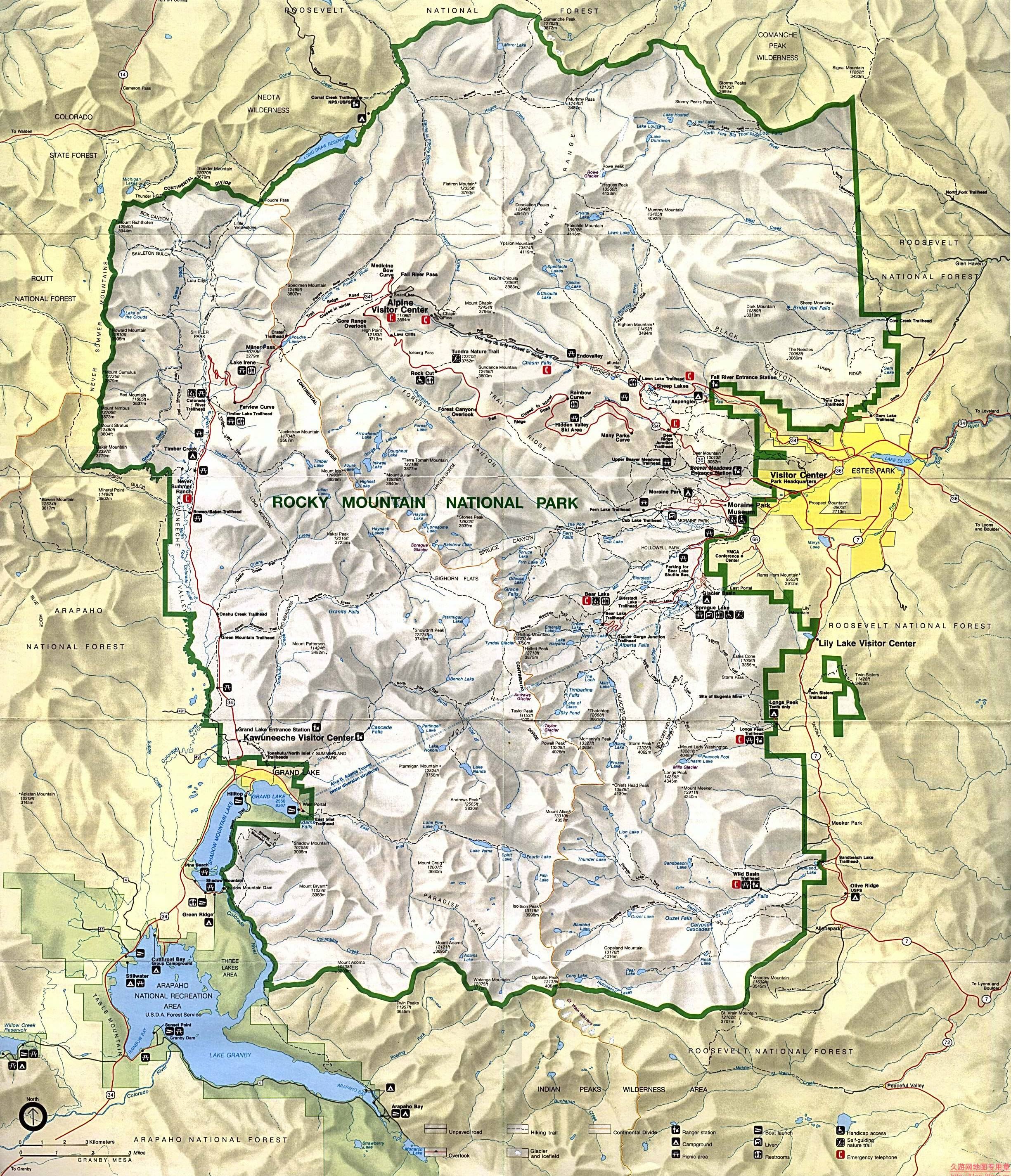 美国Rocky Mountain National Park地图,美国地图高清中文版