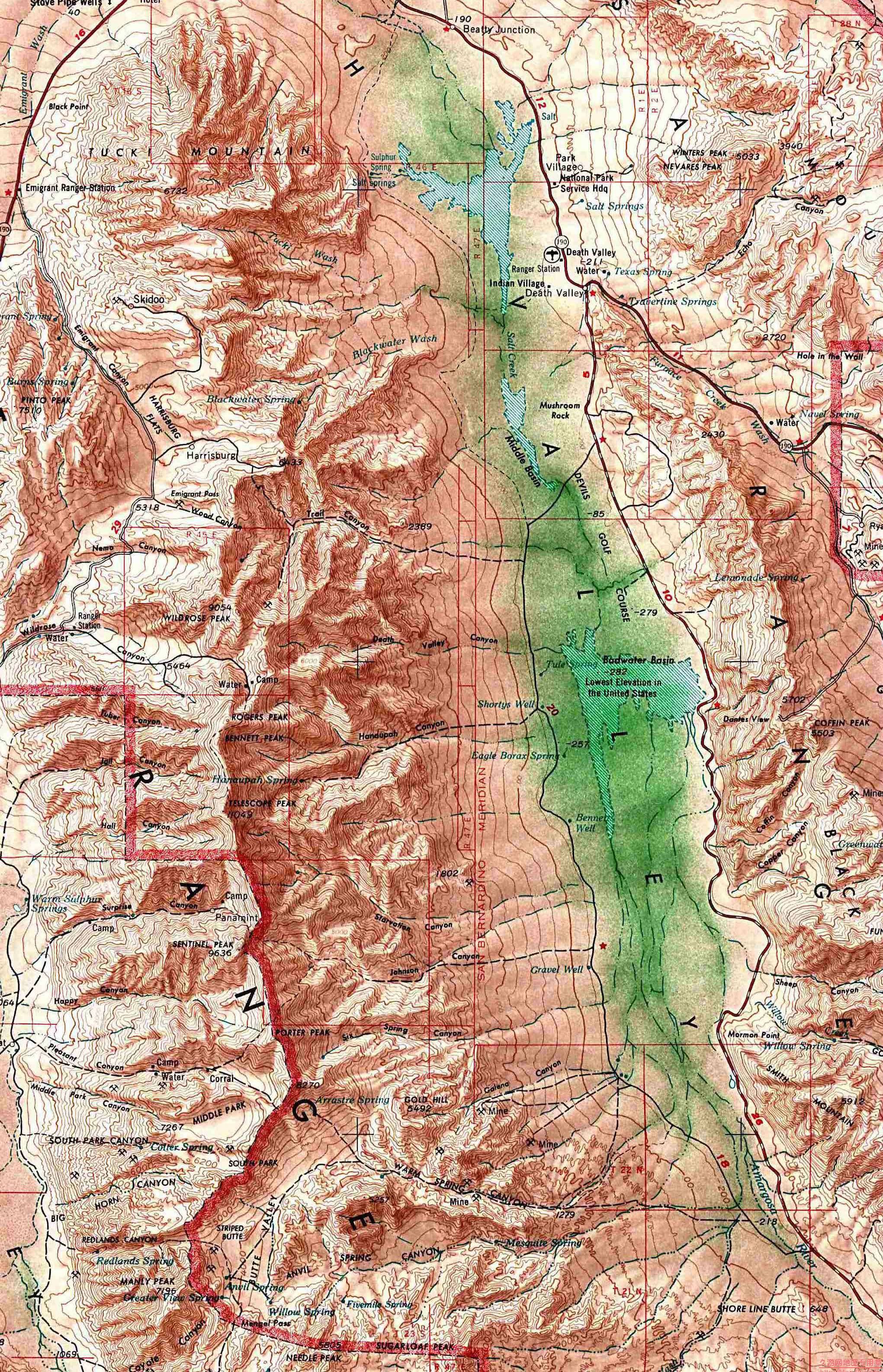 美国Califorlia州Death Valley地图,美国地图高清中文版