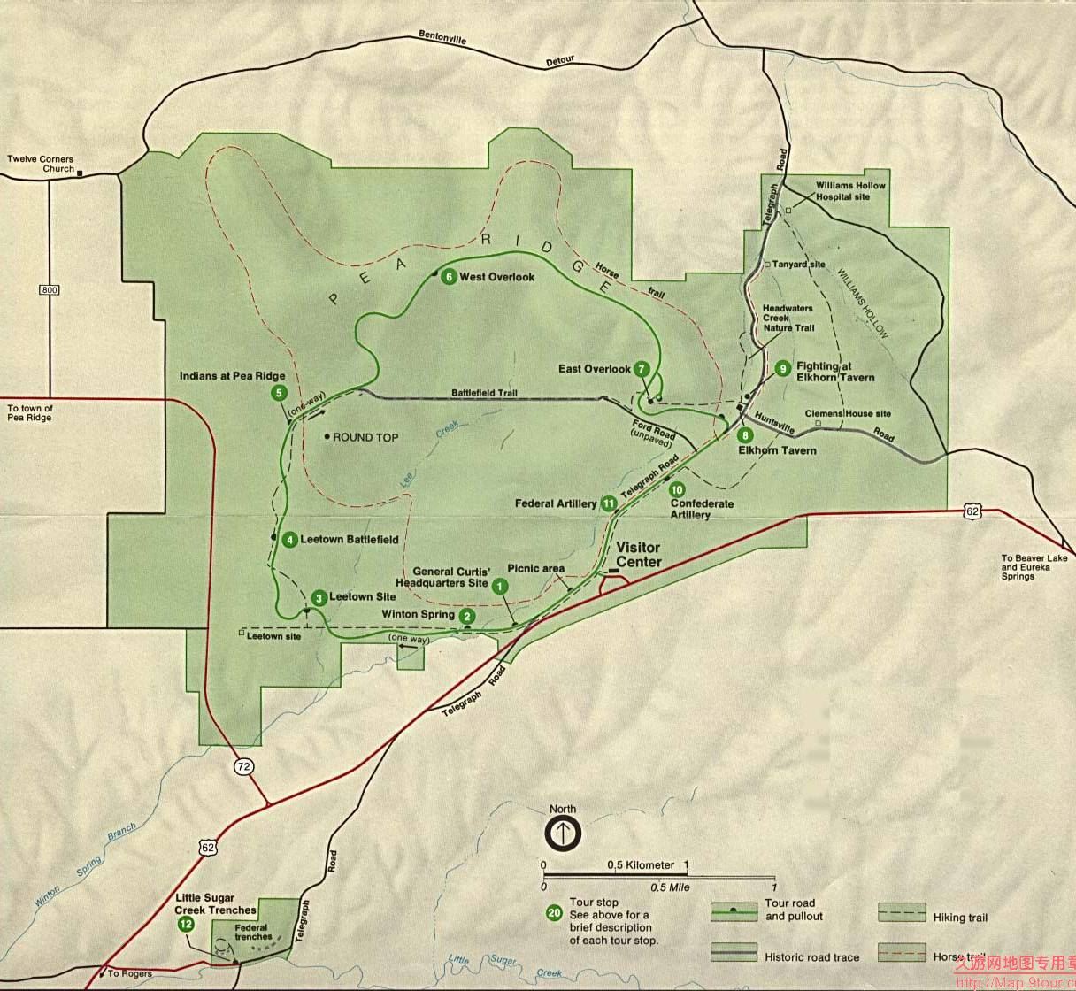 美国Arkansas州Pea Ridge Town地图,美国地图高清中文版