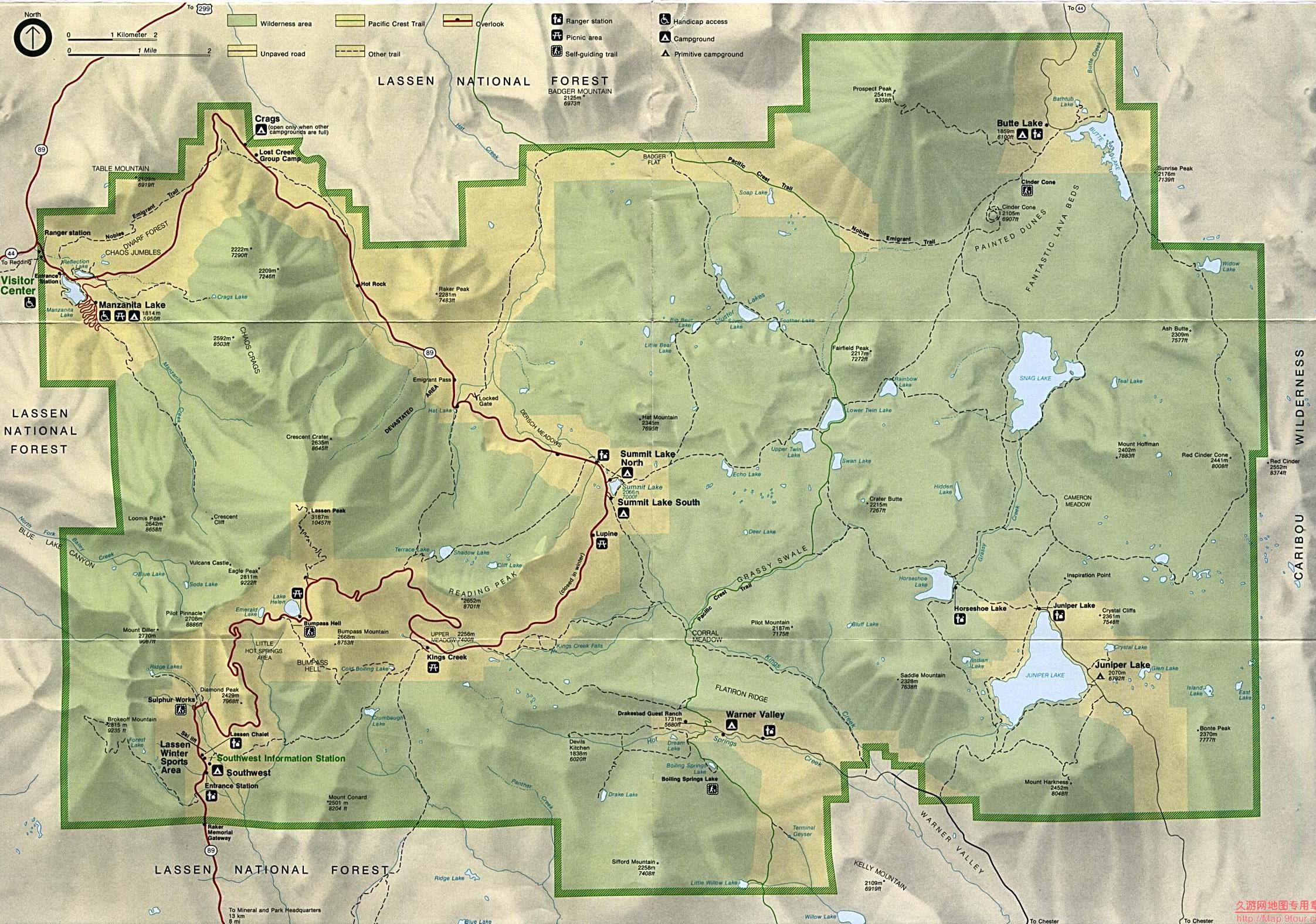 美国Califorlia州Lassen volcanic地图,美国地图高清中文版