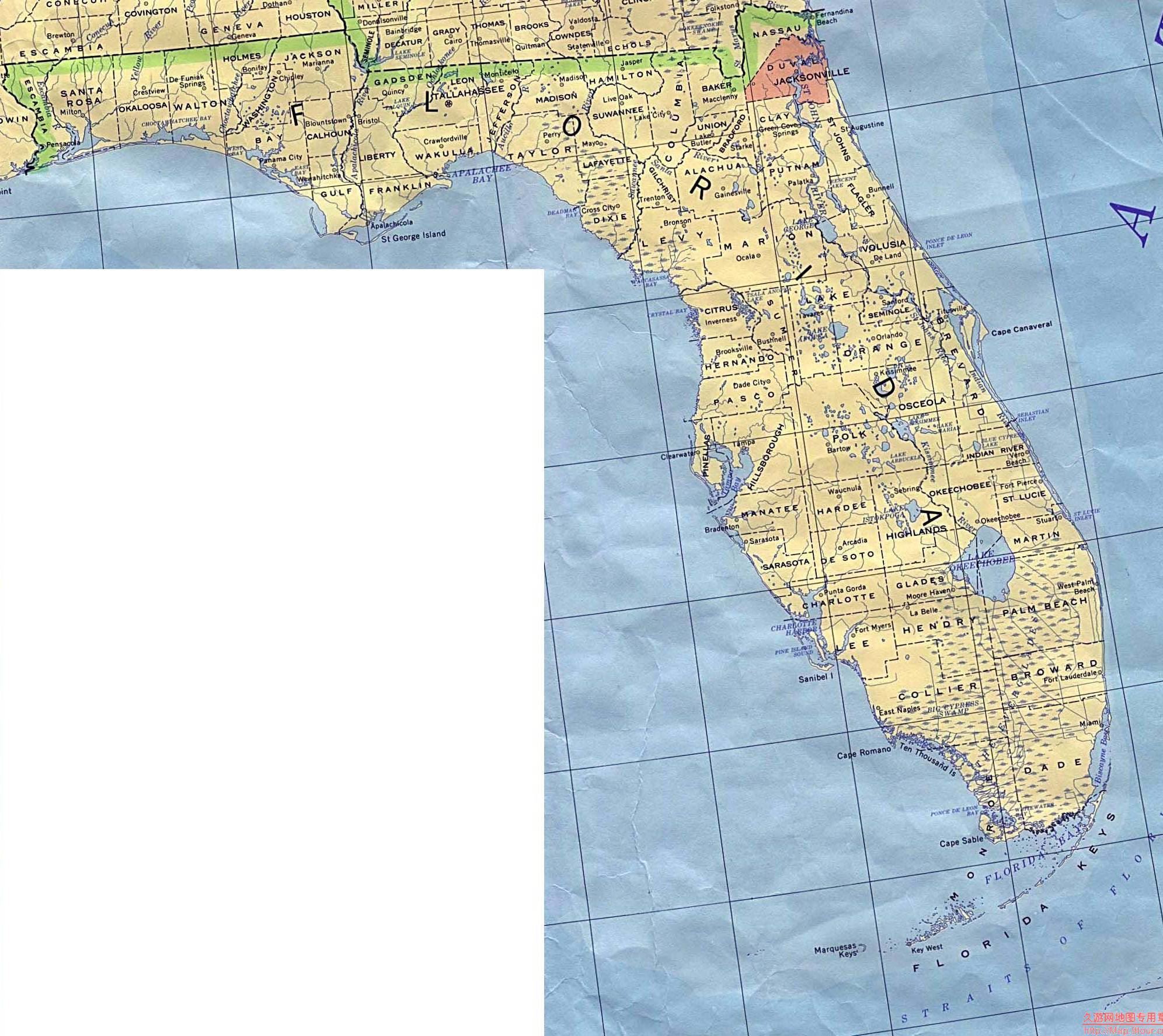 美国Florida州政区图,美国地图高清中文版