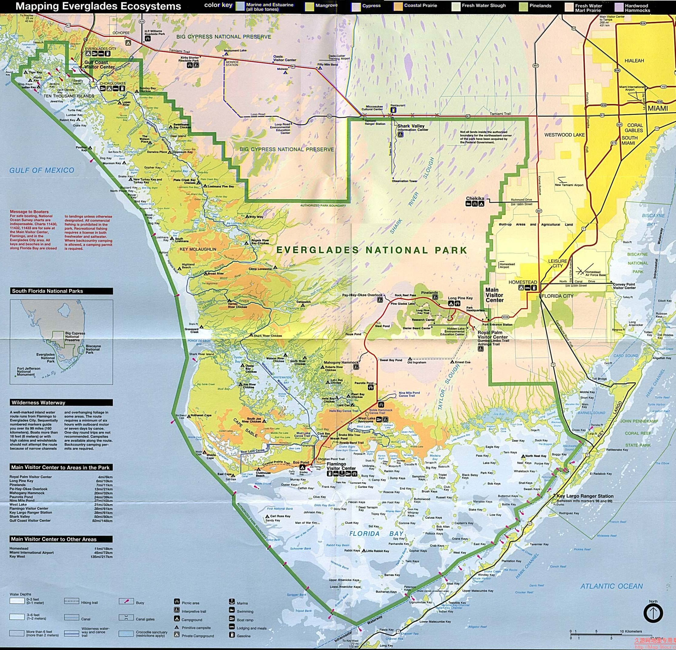 美国Florida州Everglades National Park地图,美国地图高清中文版