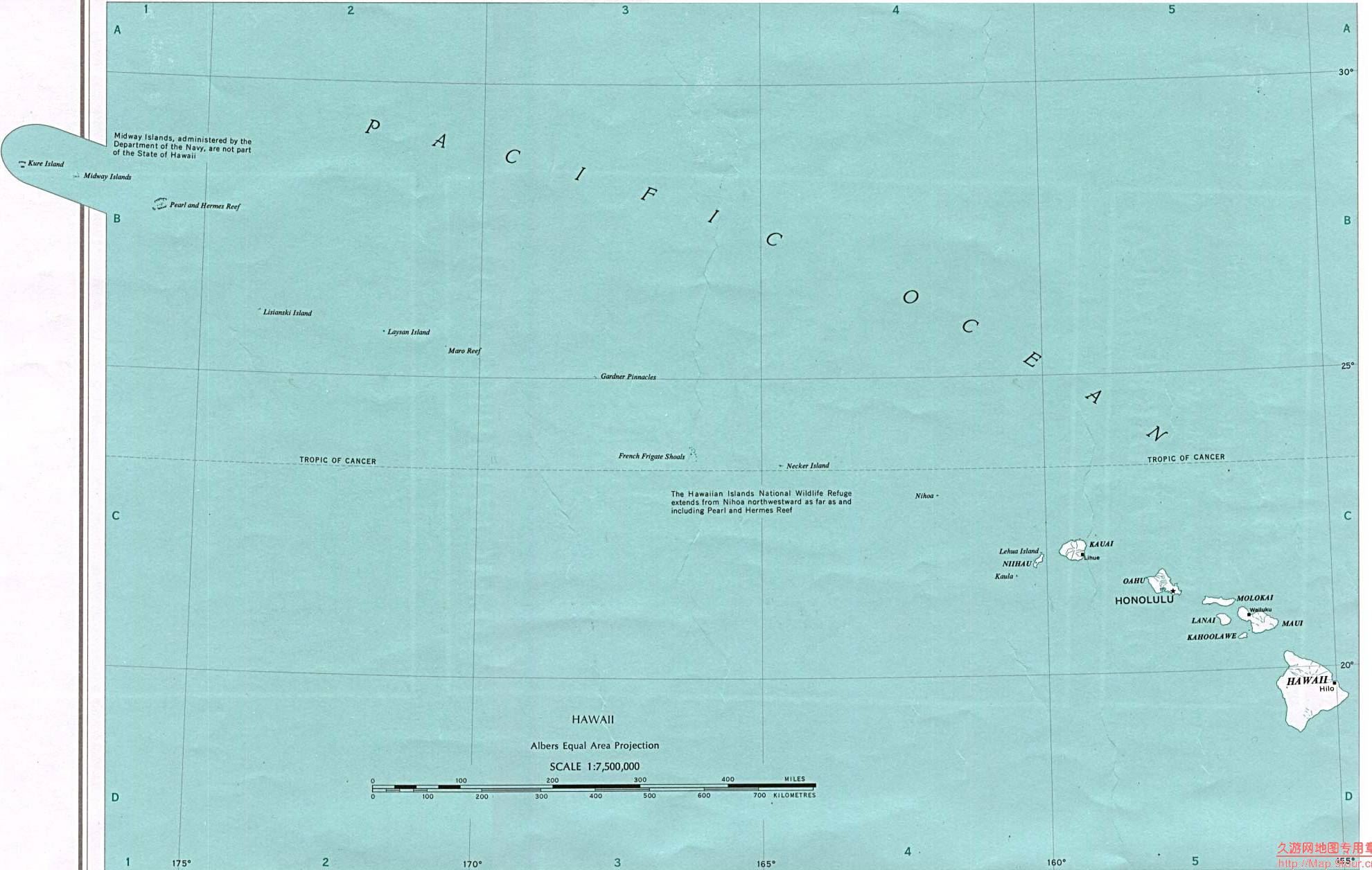 美国Hawaii州群岛地图,美国地图高清中文版