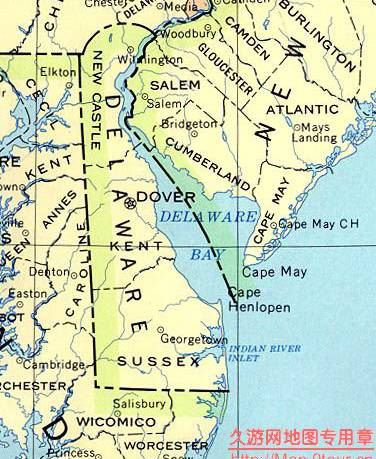 美国Delaware州政区图,美国地图高清中文版