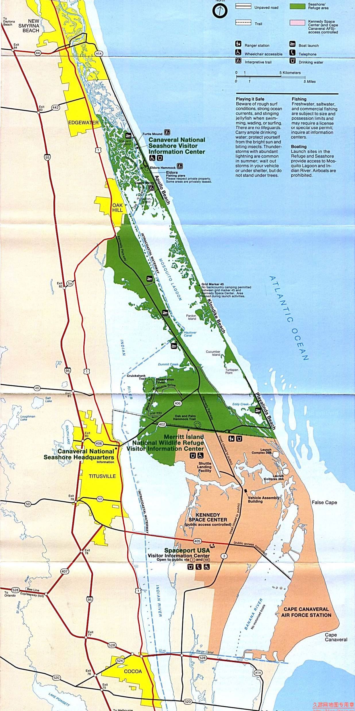 美国Florida州Canaveral National Seashore地图,美国地图高清中文版