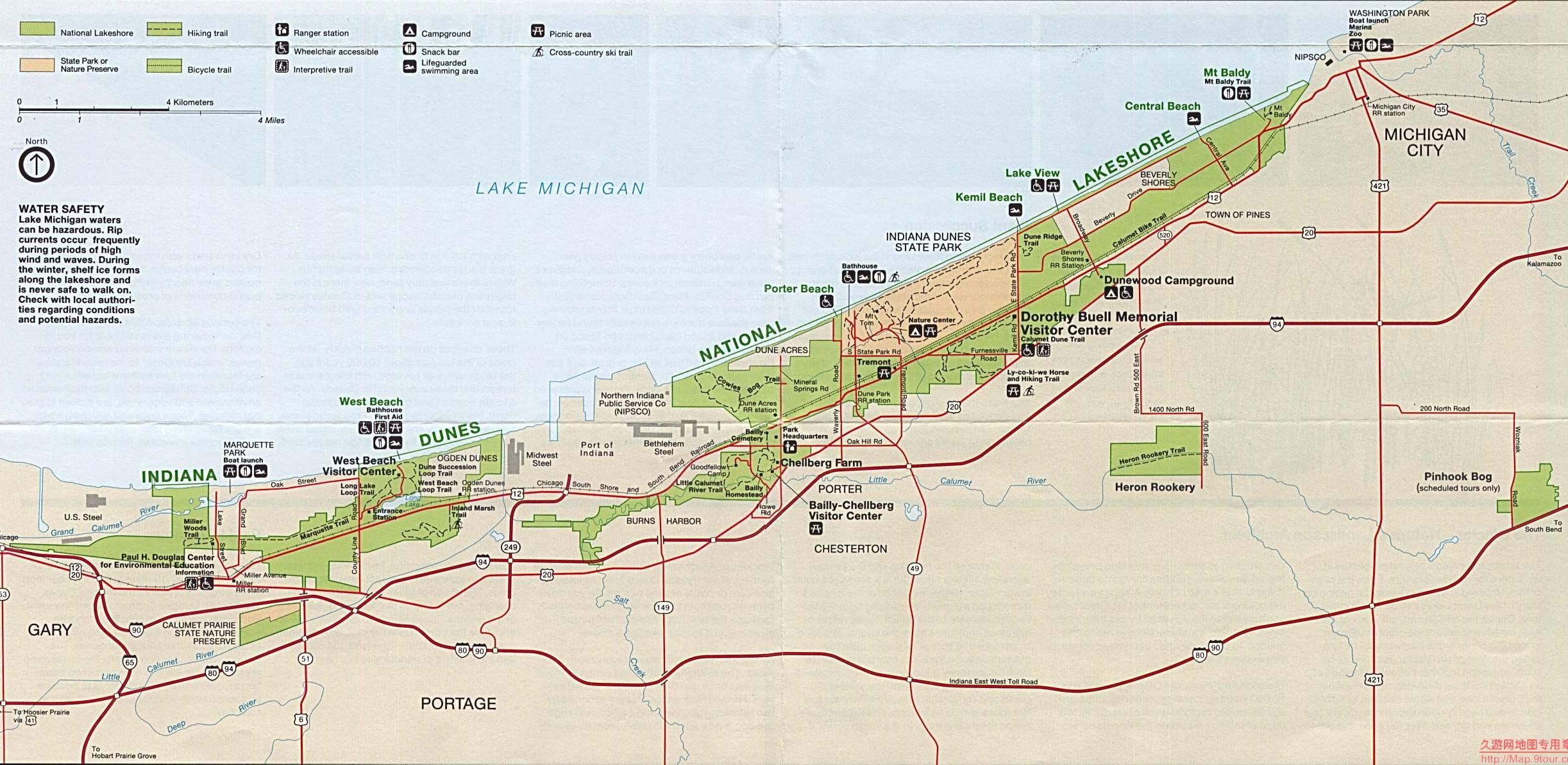 美国Illinois州Dunes National Lakeshore地图,美国地图高清中文版