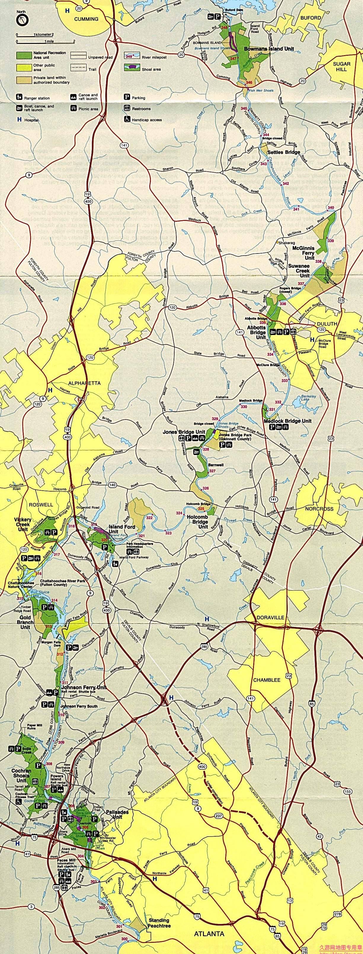 美国佐治亚州Cattahoochee River Park地图,美国地图高清中文版