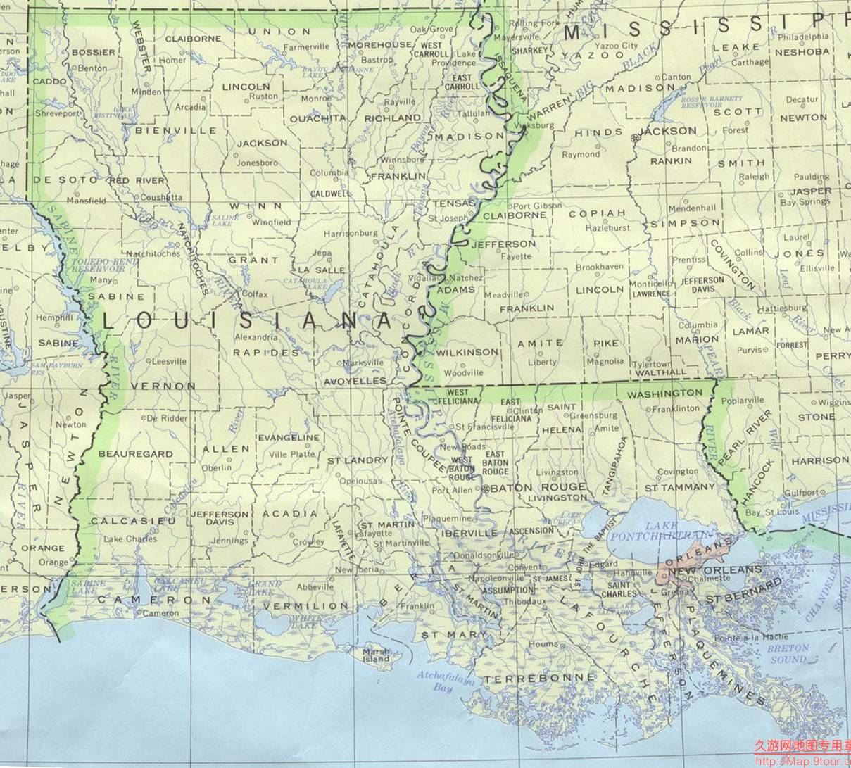 美国Louisiana州政区地图,美国地图高清中文版