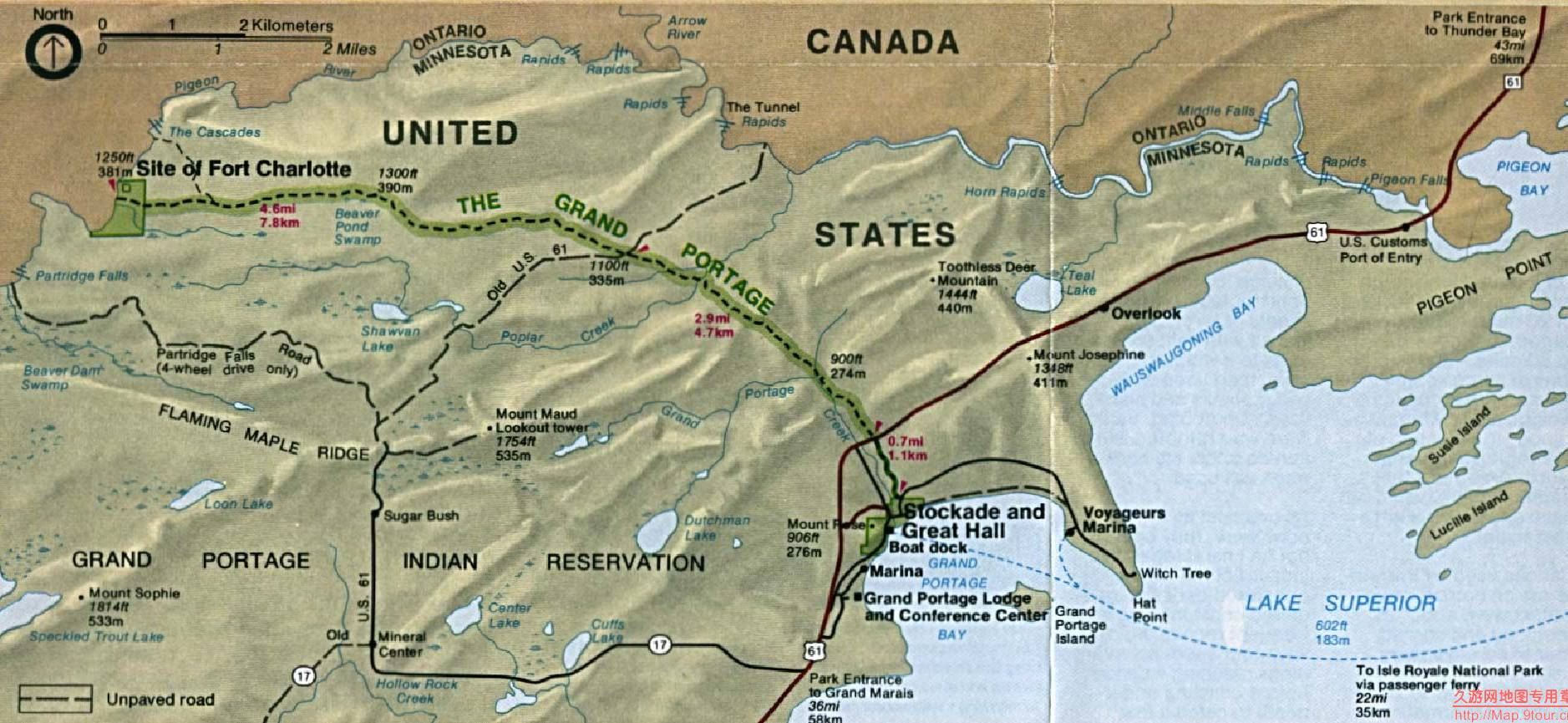 美国The Grand Portage地图,美国地图高清中文版