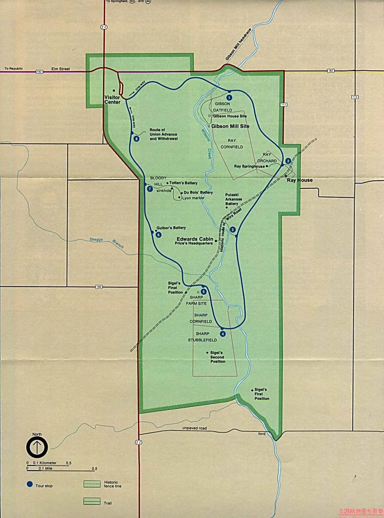 美国Missouri州Wilson's Creek地图,美国地图高清中文版