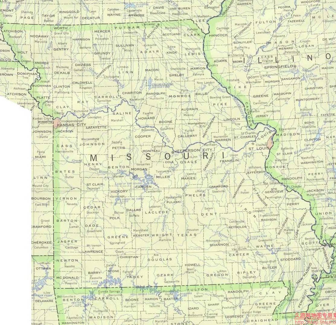 美国Missouri州政区地图,美国地图高清中文版