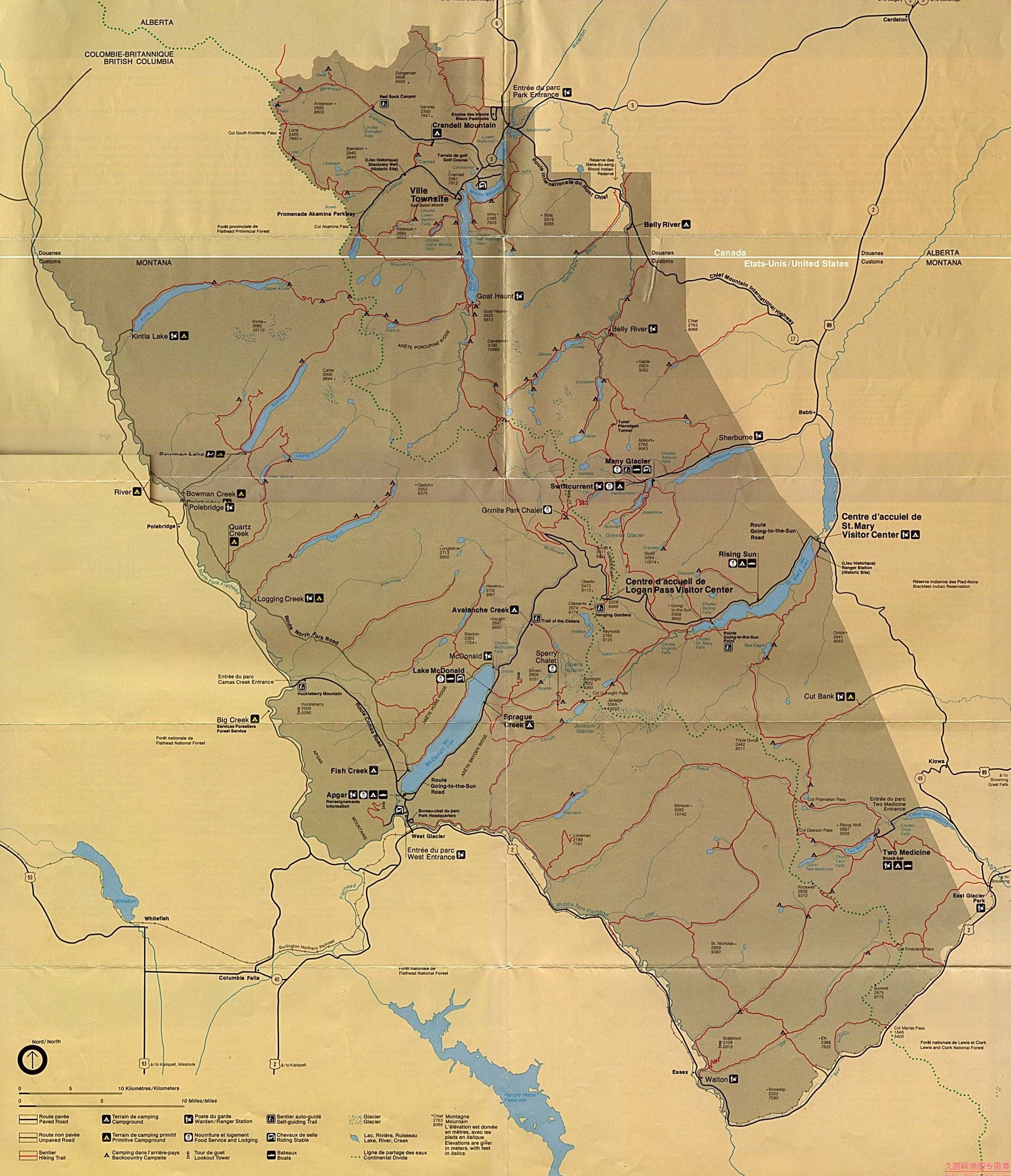 美国Montana州waterton glacier地图,美国地图高清中文版