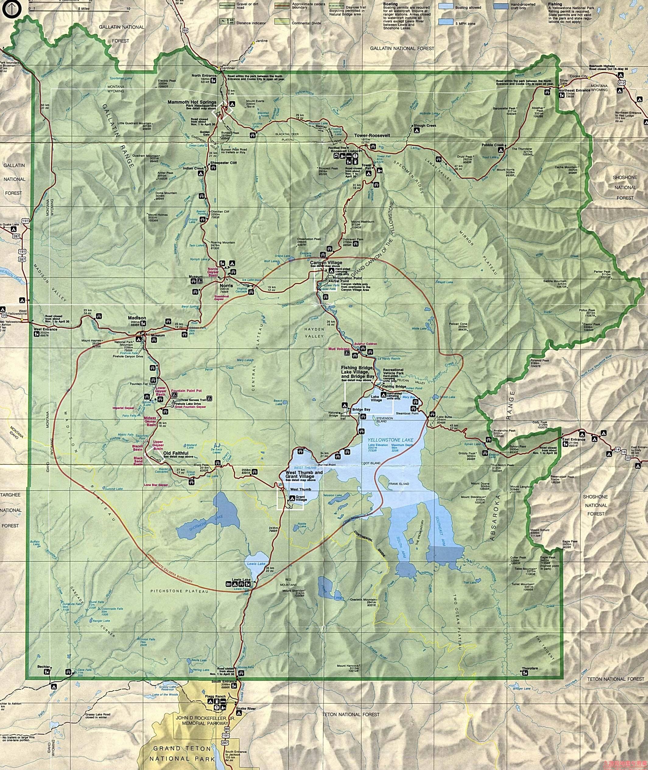 美国Yellowstone Lake及周边地图,美国地图高清中文版