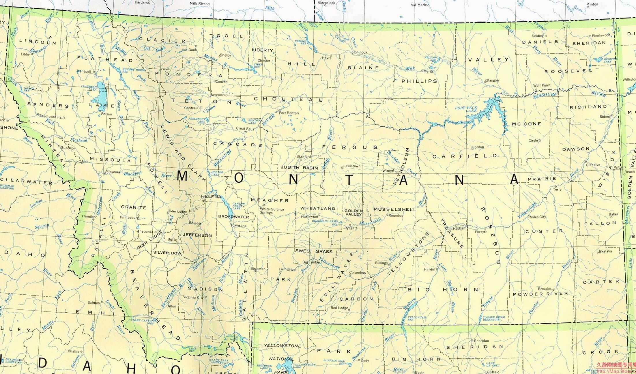 美国Montana州政区图,美国地图高清中文版