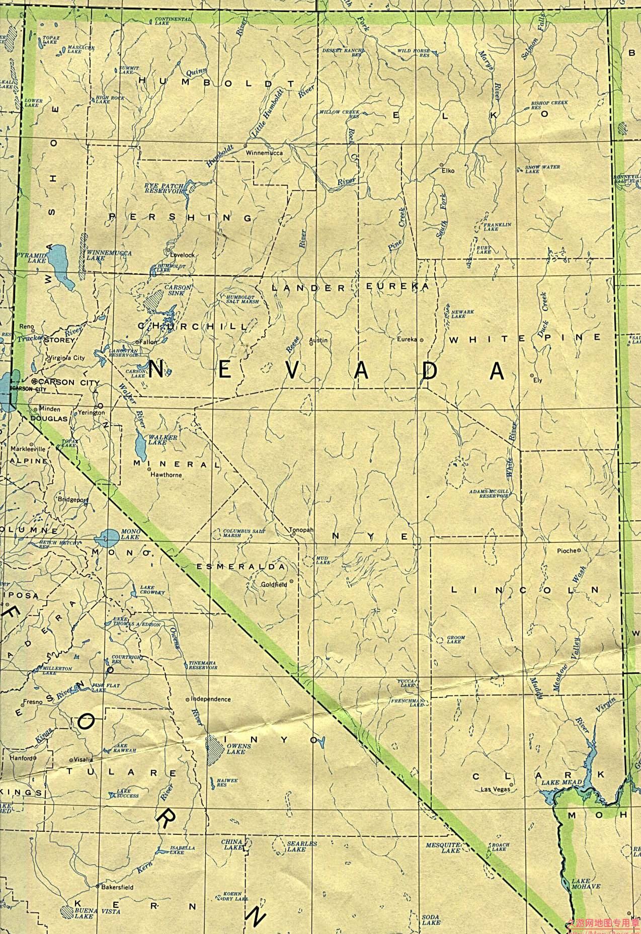 美国Nevada州政区图,美国地图高清中文版