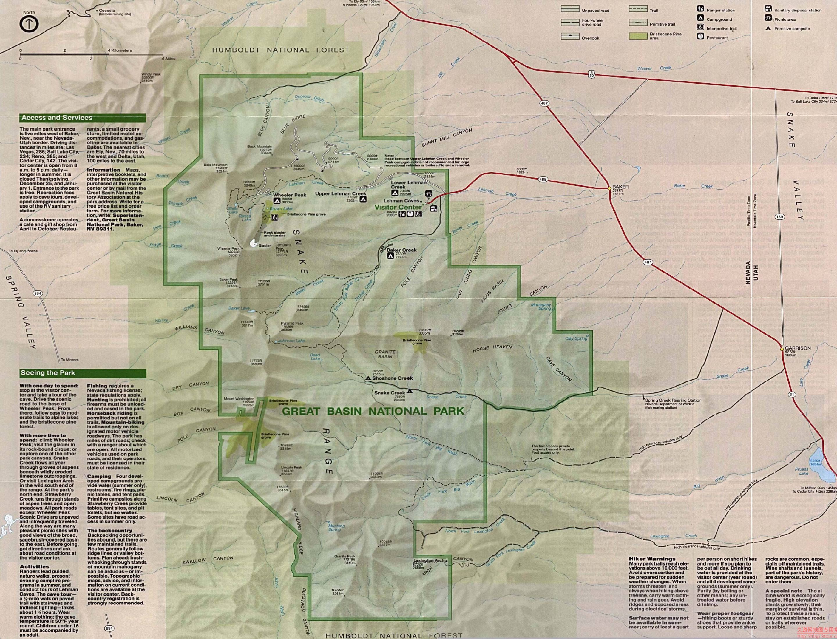 美国Nevada州大盆地国家公园地图,美国地图高清中文版