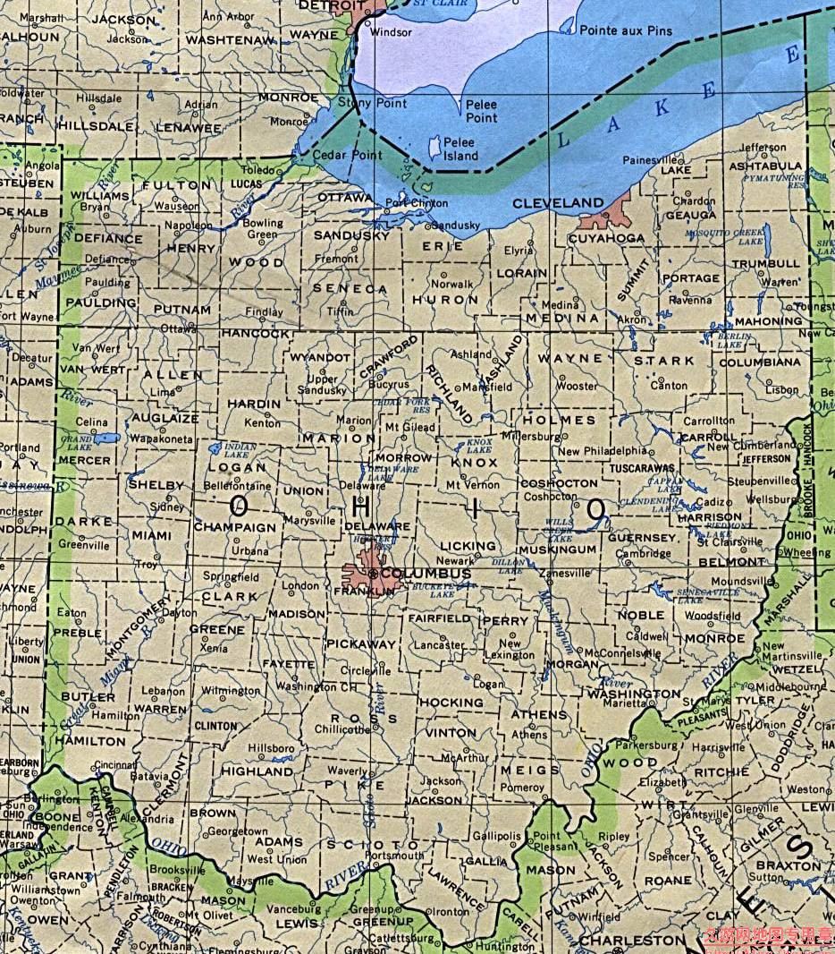 美国Ohio州政区图,美国地图高清中文版