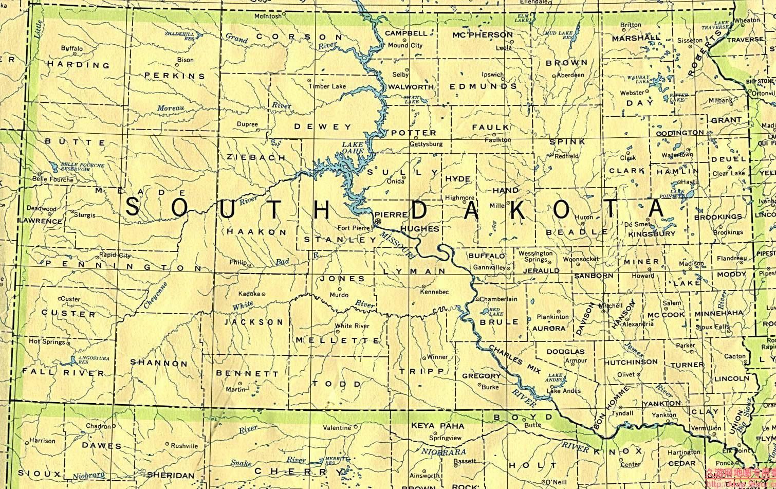 美国South Dakota州政区图,美国地图高清中文版