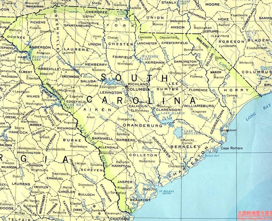 美国North Carolina州政区图,美国地图高清中文版