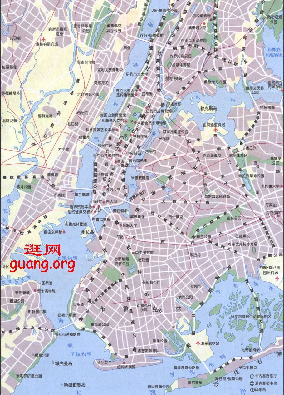 美国纽约交通地图,美国地图高清中文版