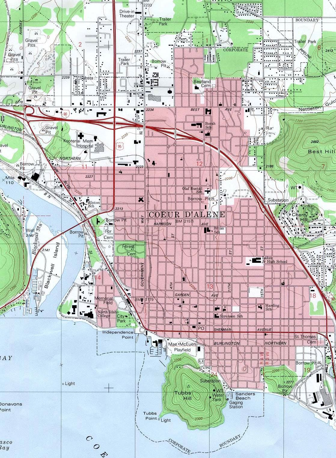 爱达荷州地图(Idaho)-Coeur D'Alene,美国地图高清中文版