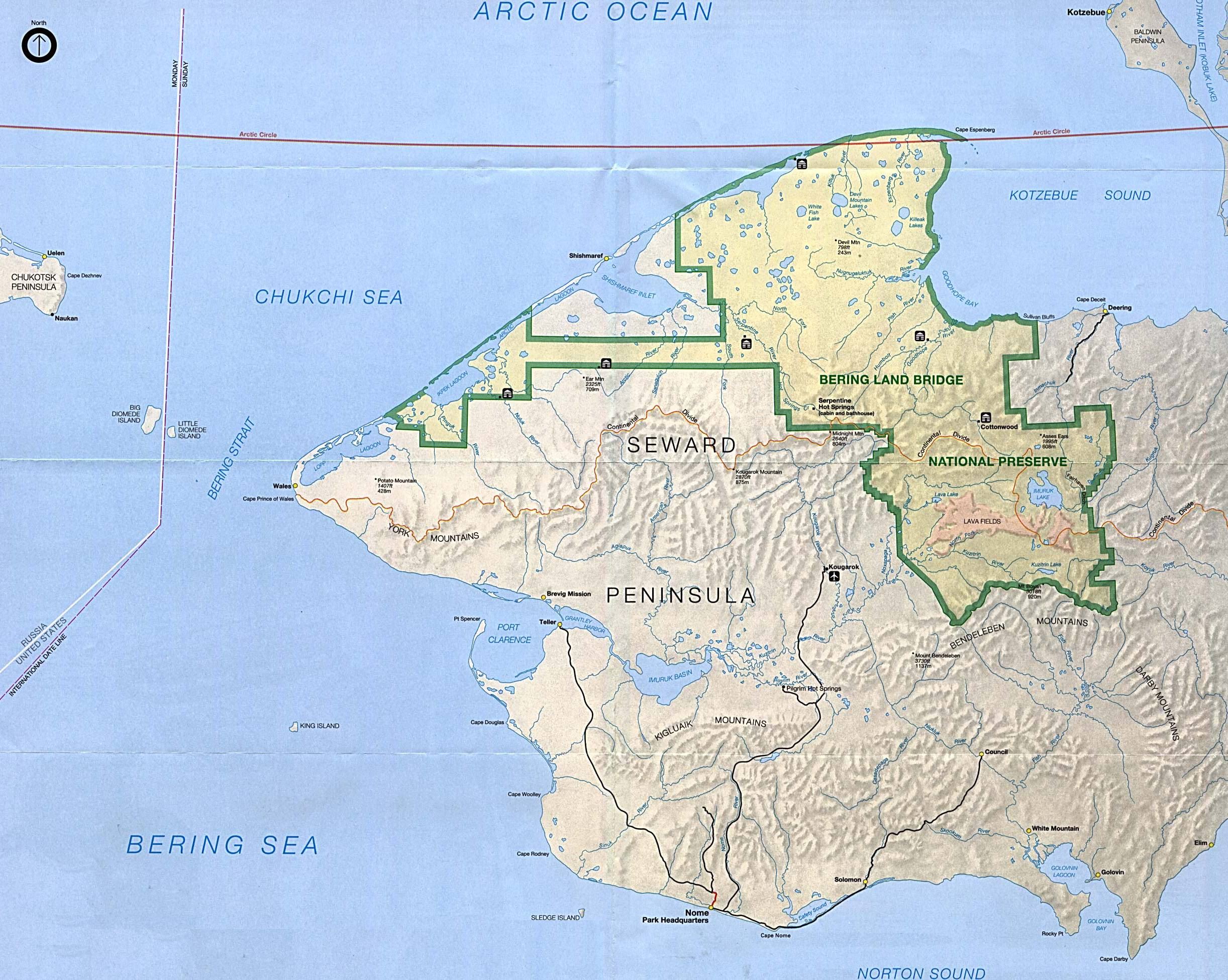 BeringLandBridgeNationalPreserve地图,美国地图高清中文版