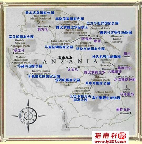 坦桑尼亚旅游景区景点分布图,坦桑尼亚地图高清中文版