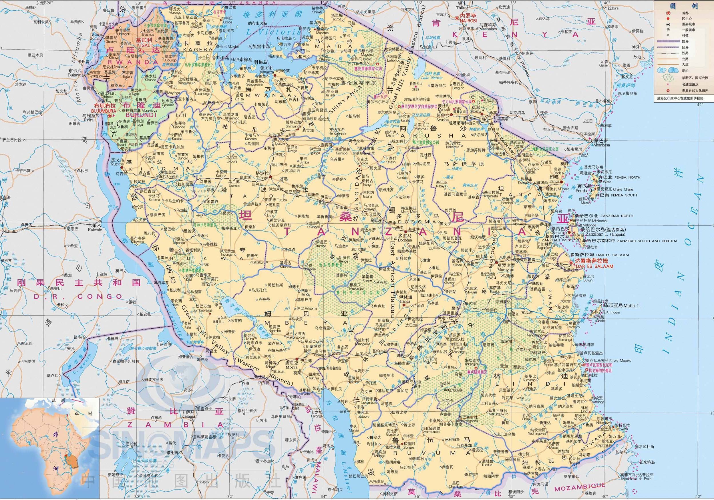 坦桑尼亚地图,坦桑尼亚地图高清中文版