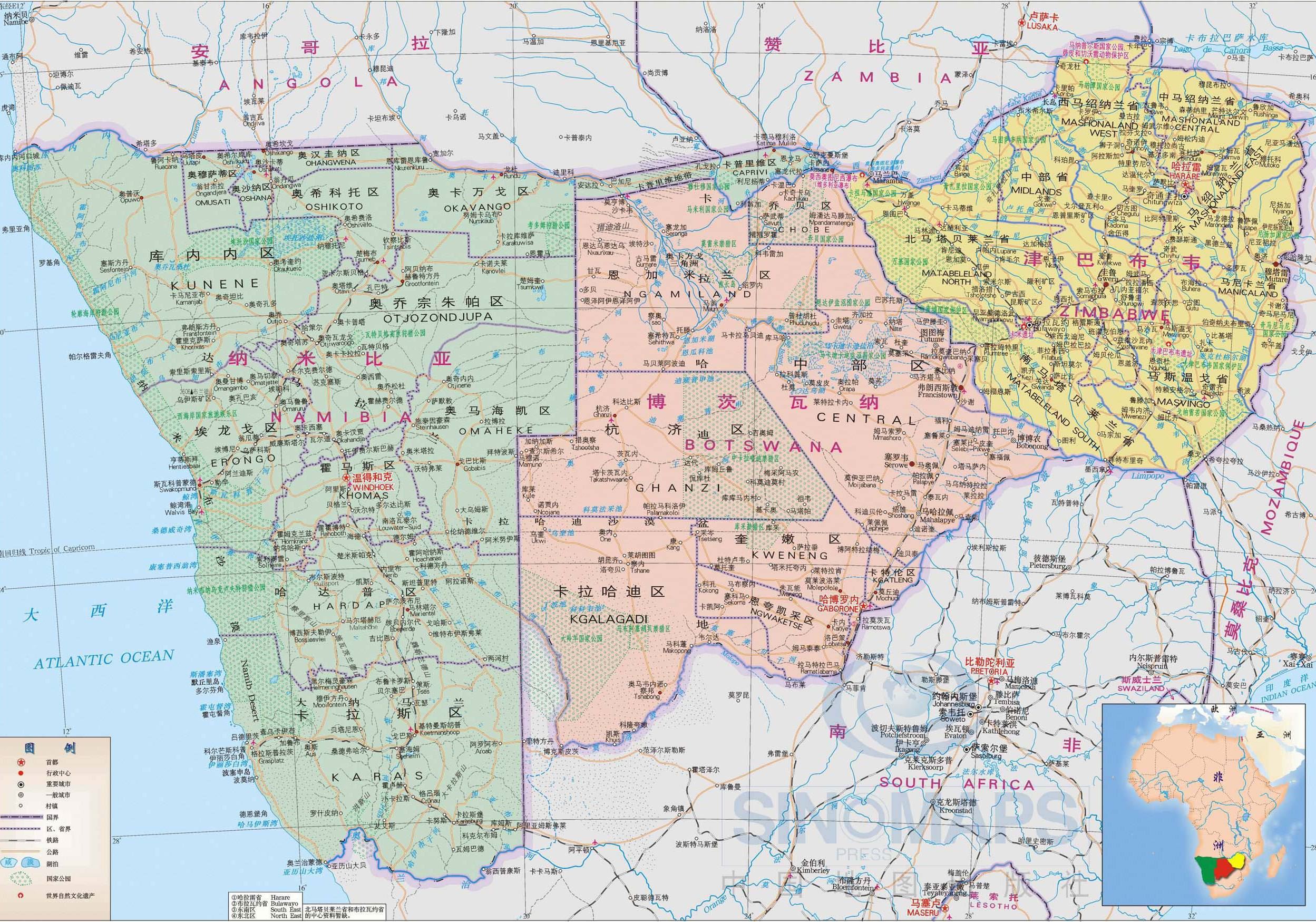 纳米比亚地图,纳米比亚地图高清中文版