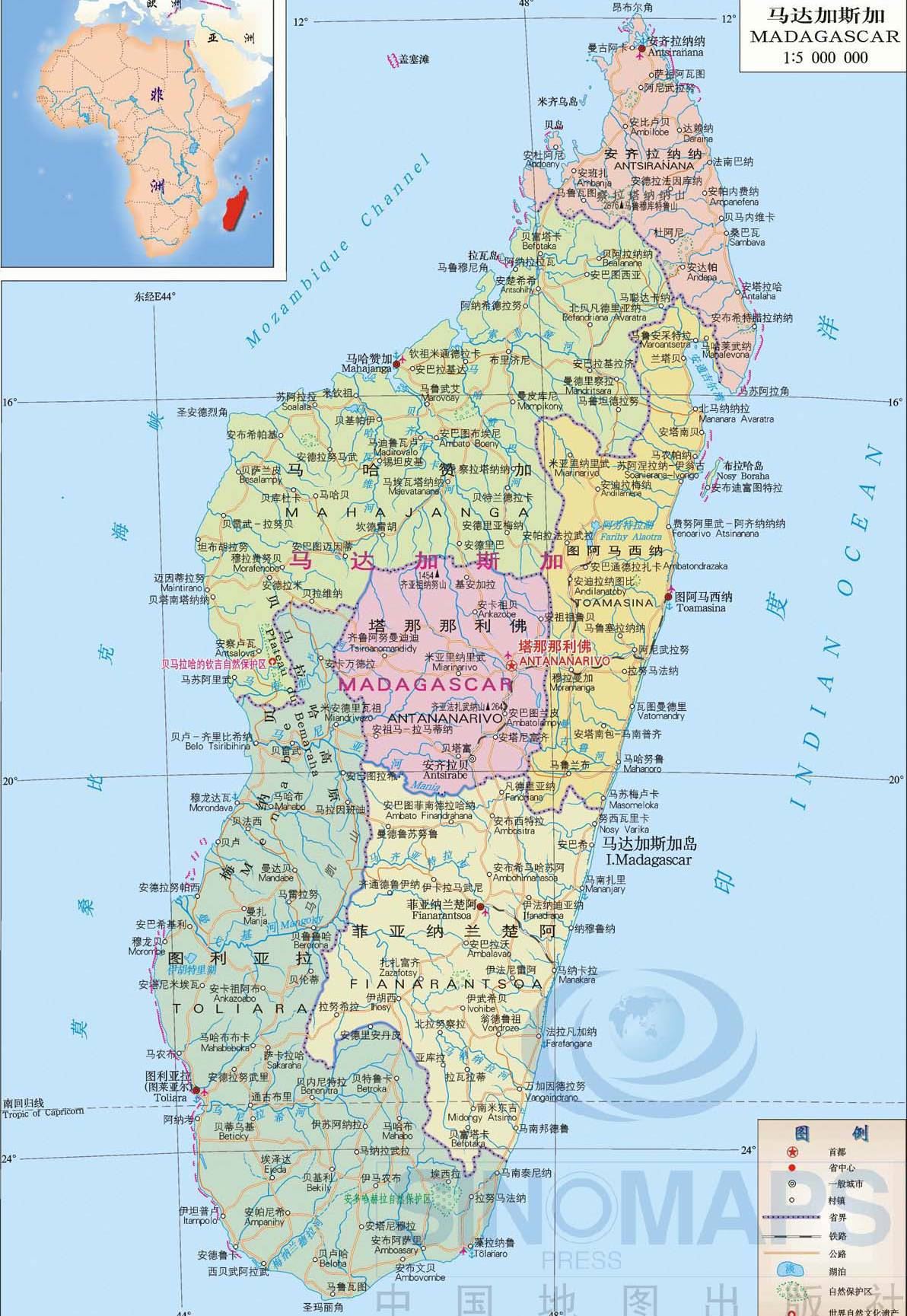 马达加斯加共和国地图,马达加斯加地图高清中文版