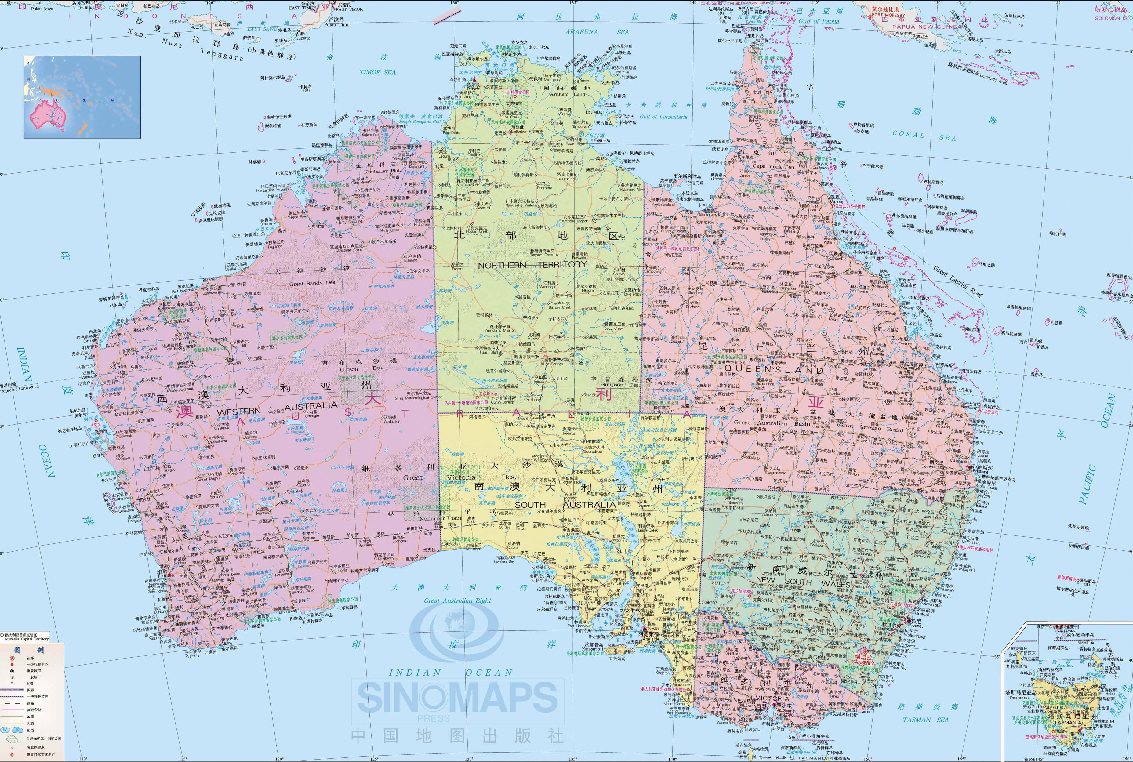 澳大利亚地图,澳大利亚地图高清中文版